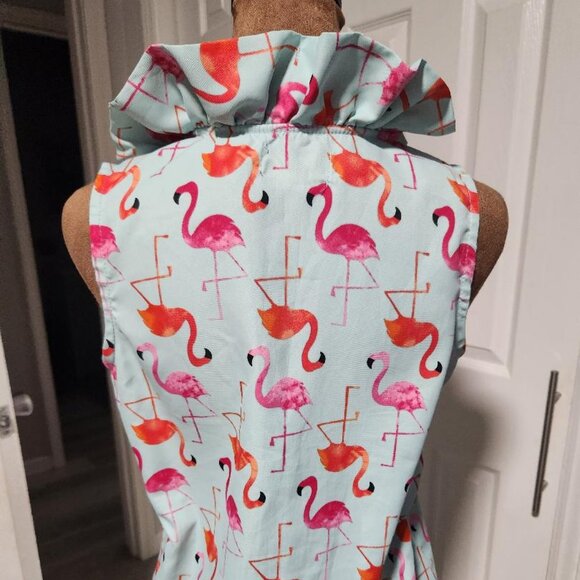 Mudpie Whitney Ruffle Collar Flamingo Print Tunic Blouse Sz XS - Picture 2 of 10